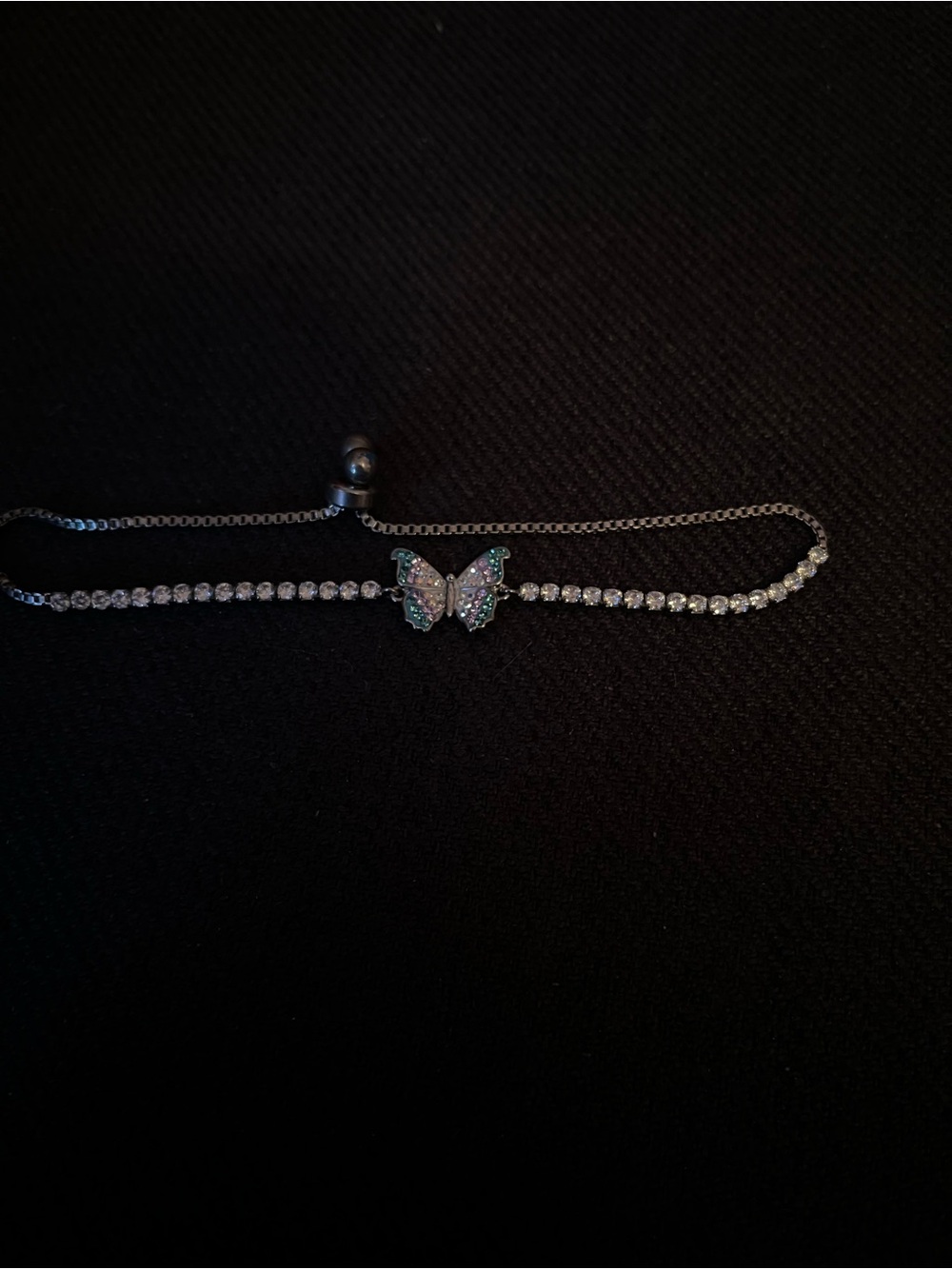 Sterling Silver Butterfly Tennis Bracelet  with Clear and blue Stones
